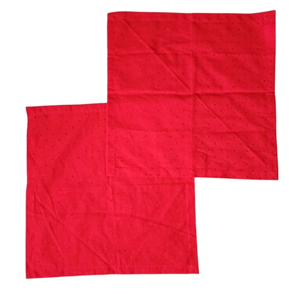 KATE SPADE lot of 2 Reusable Cloth Napkins Red Swiss Polka Dot‎ 20x20
